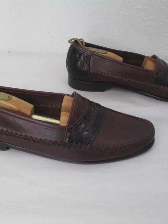 Zelli Genuine Crocodile Loafers Mens 11.5 Brown Leather Penny Shoes Casual Italy main image 10